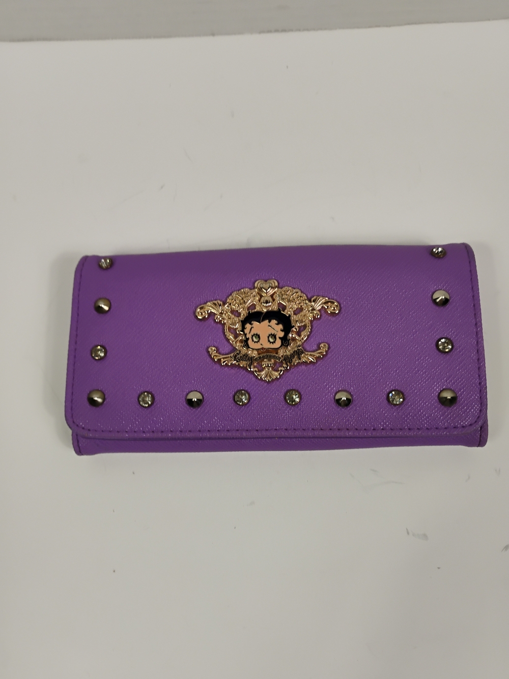 Purple Studded Wallet with Gold Betty Boop Emblem